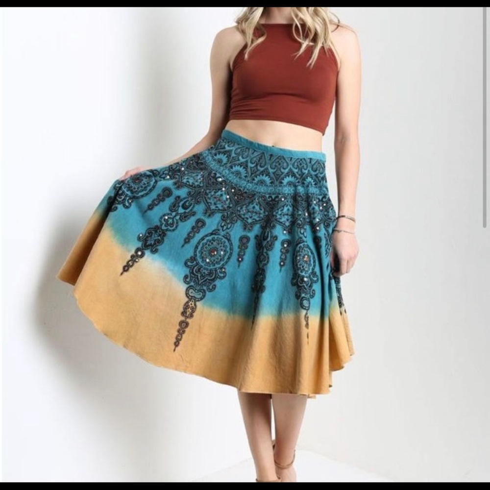 Embellished Boho Midi Skirt
